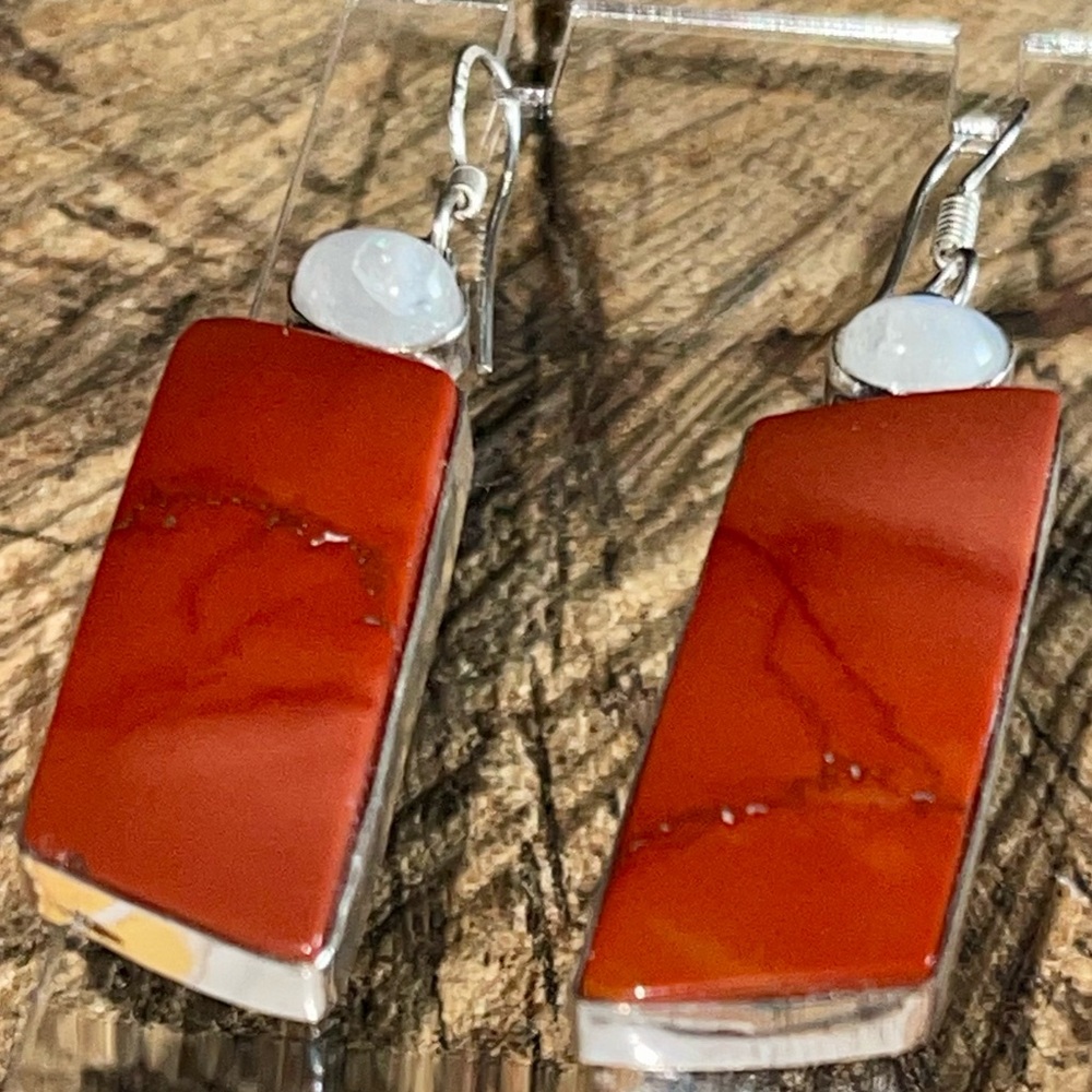 Mookaite & Rainbow Moonstone Earrings 2 1/2”